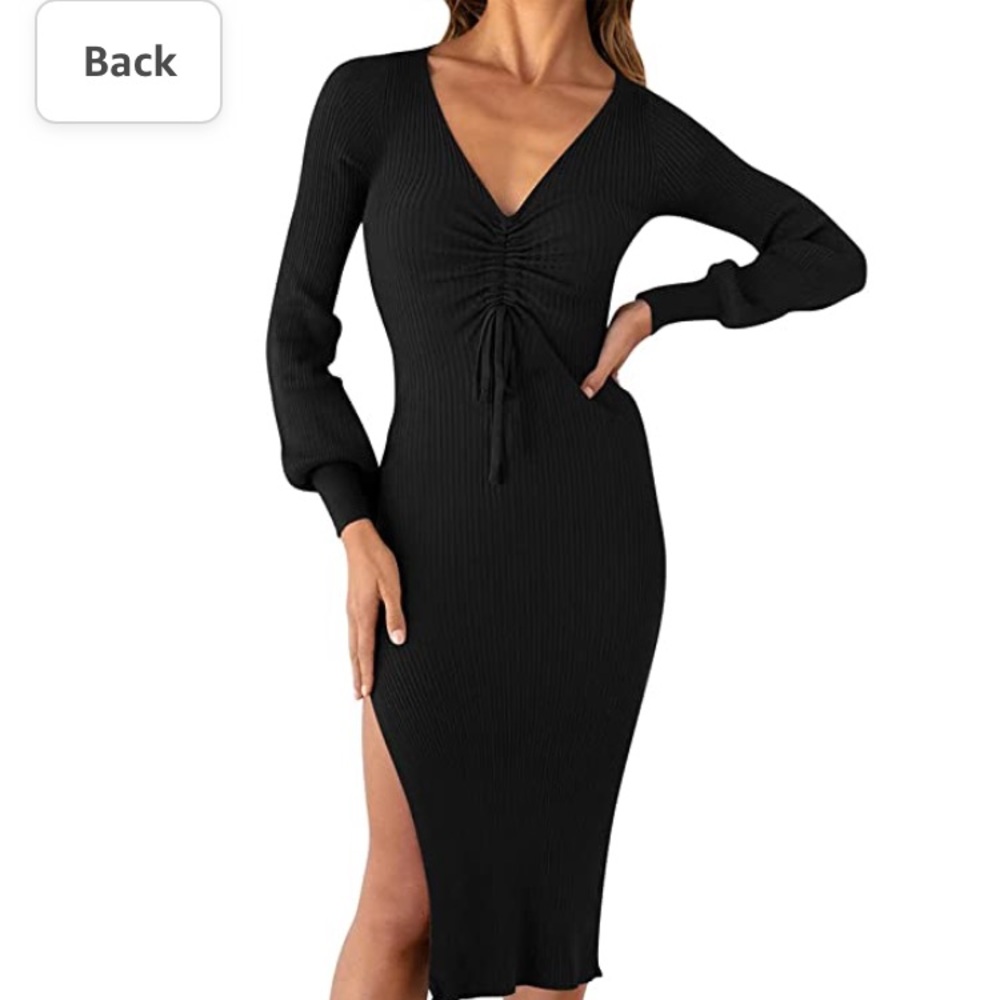 VAMJUMP Women's Black V Neck Sweater Long Sleeve Dress S